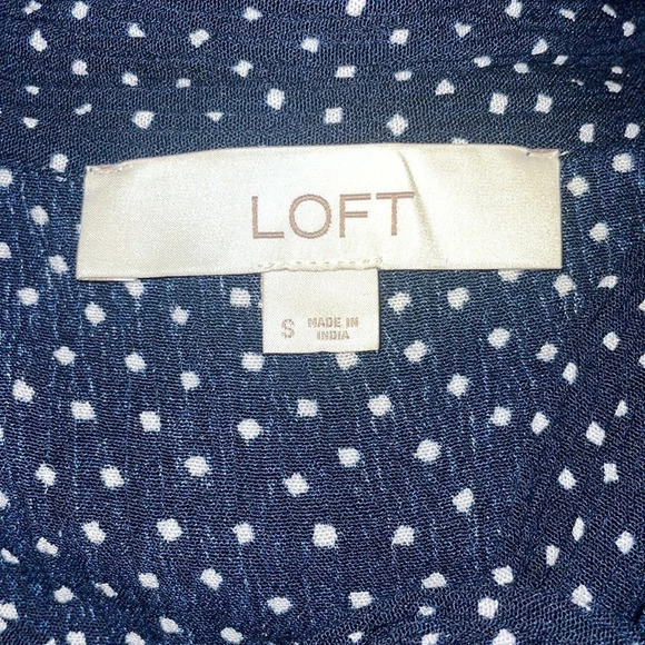 LOFT Women’s Size Small Polka Dot Flutter Sleeve Blouse Neck Tie - Picture 3 of 6